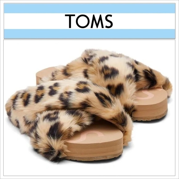 TOMS Susie Eva Slippers Leopard Cheetah Faux Fur House Bedroom NIB NWT - Picture 1 of 8